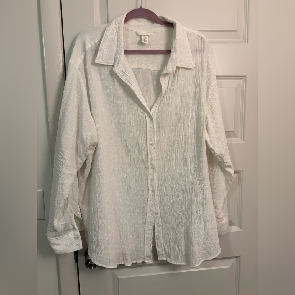 H&M textured white button down oversized xxl